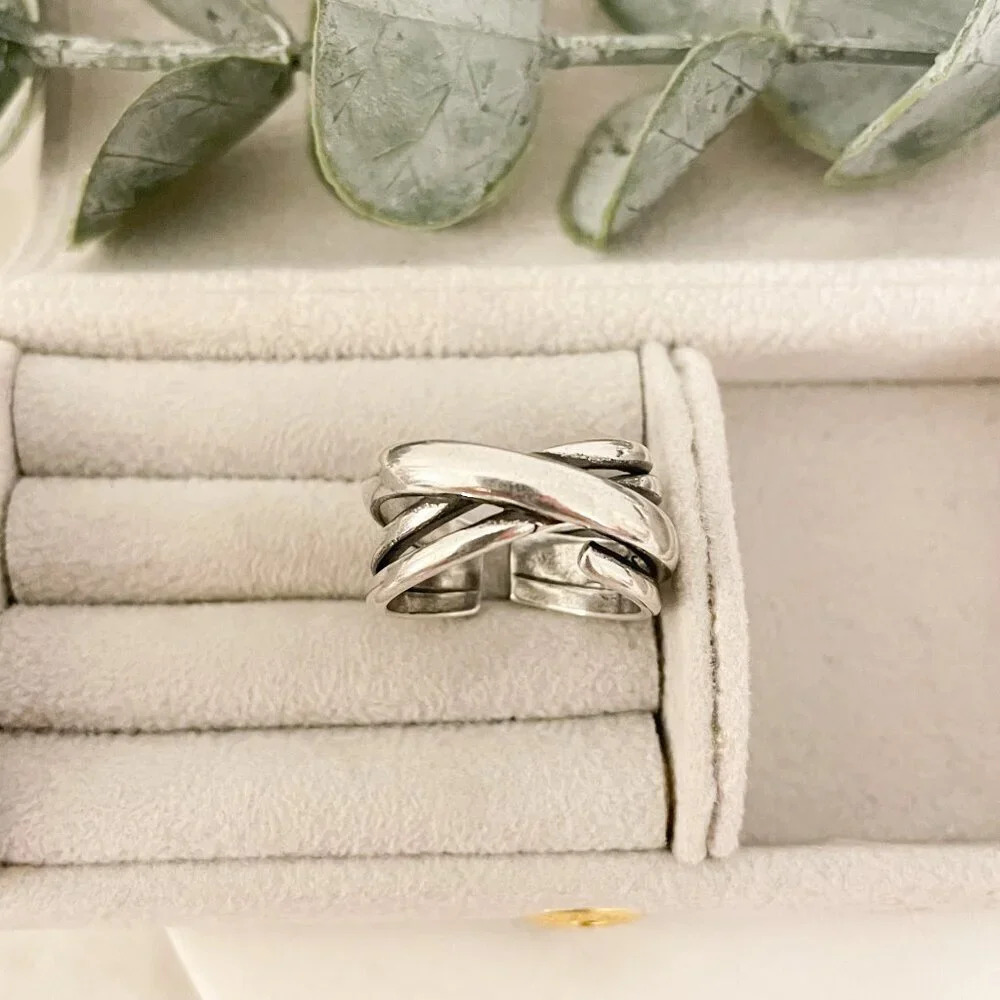 925 Sterling Silver Chunky Wrap Ring Minimalist Thick Bold Ring - Picture 5 of 7